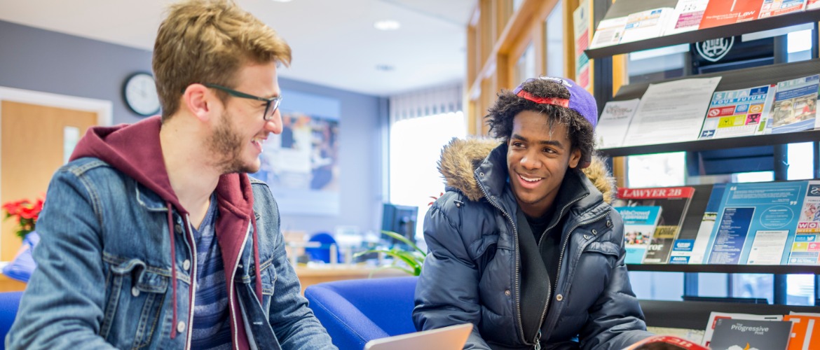 two students in library