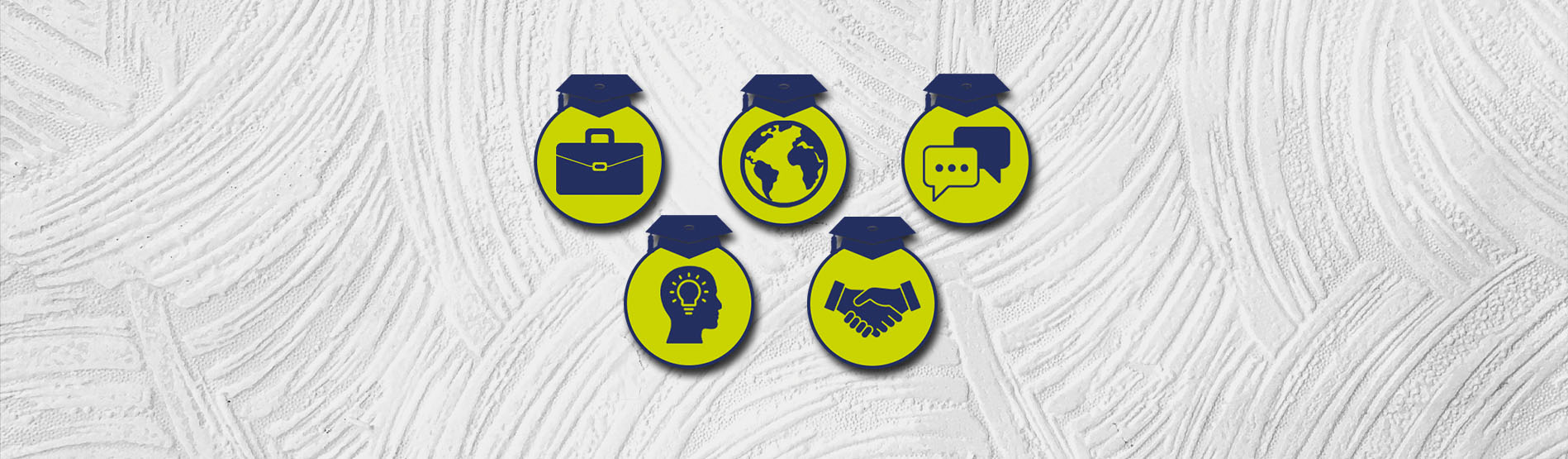 A series of icons representing each of the graduate attributes of the curriculum review framework