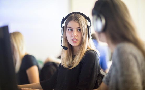 Students in language learning laboratory