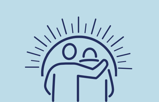 Graffig o berson yn rhoi ei fraich o amgylch person arall.