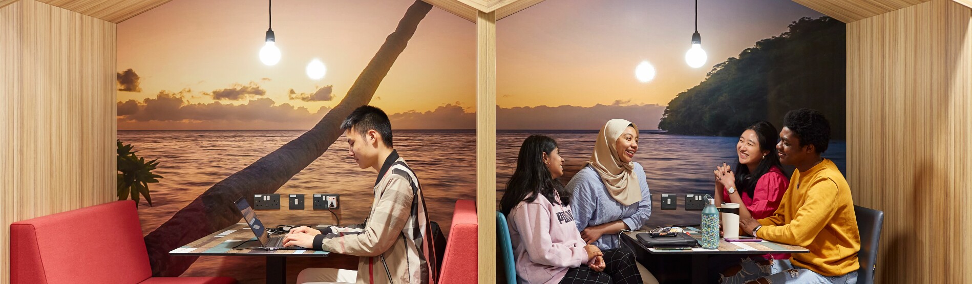 Students sitting in the hideaway on Bay Campus