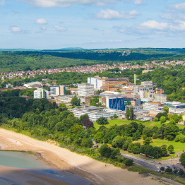 Swansea University, Singleton Campus and Beach Aerial View
