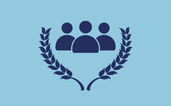 Eicon yn darlunio grŵp o dri silw&eacute;t a llawryf