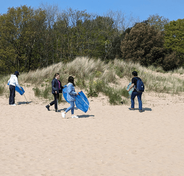 Students cleaning Swansea Bay beach