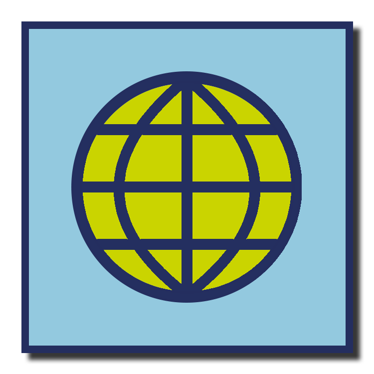 An icon depicting a globe