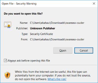 The Open File Security Warning window