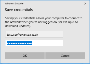 The Save Credentials window.