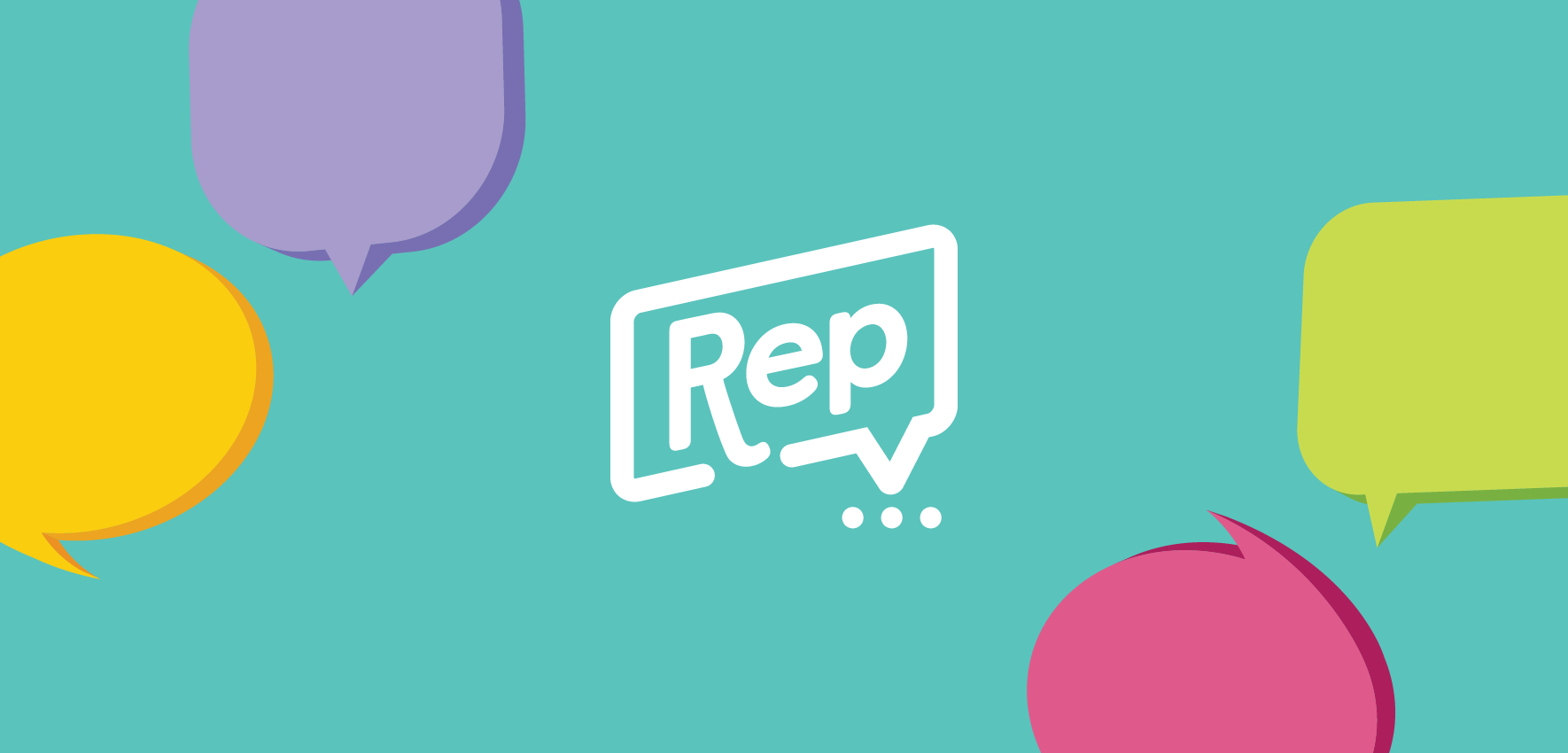 Three students talking with Rep logo on top of image