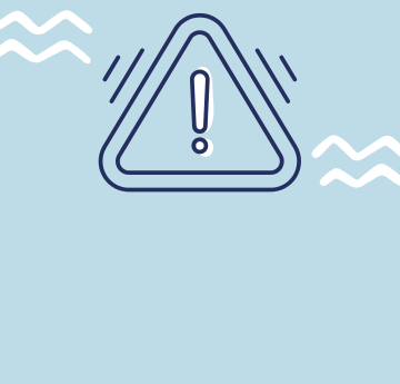 A dark blue outline of a warning sign with an explanation point in the middle on a light blue background. Two lines of white squiggles are drawn on either side. 